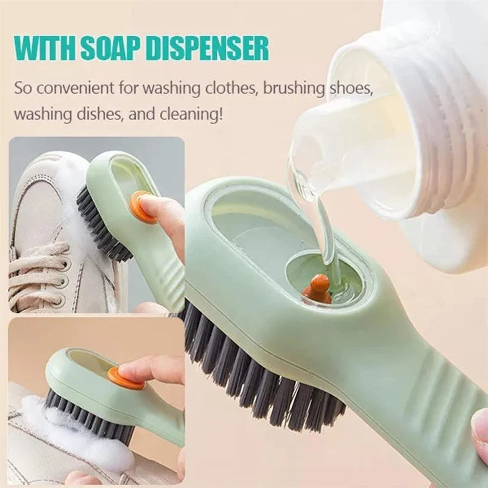 Soap Dispensing Cleaning Brush with Handle – 2-Piece Multipurpose Cleaning Set